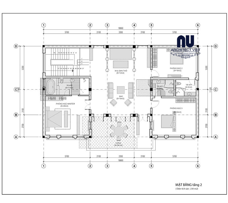 Mb tầng 2 biệt thự 2 tầng 4 phòng ngủ kiểu Pháp