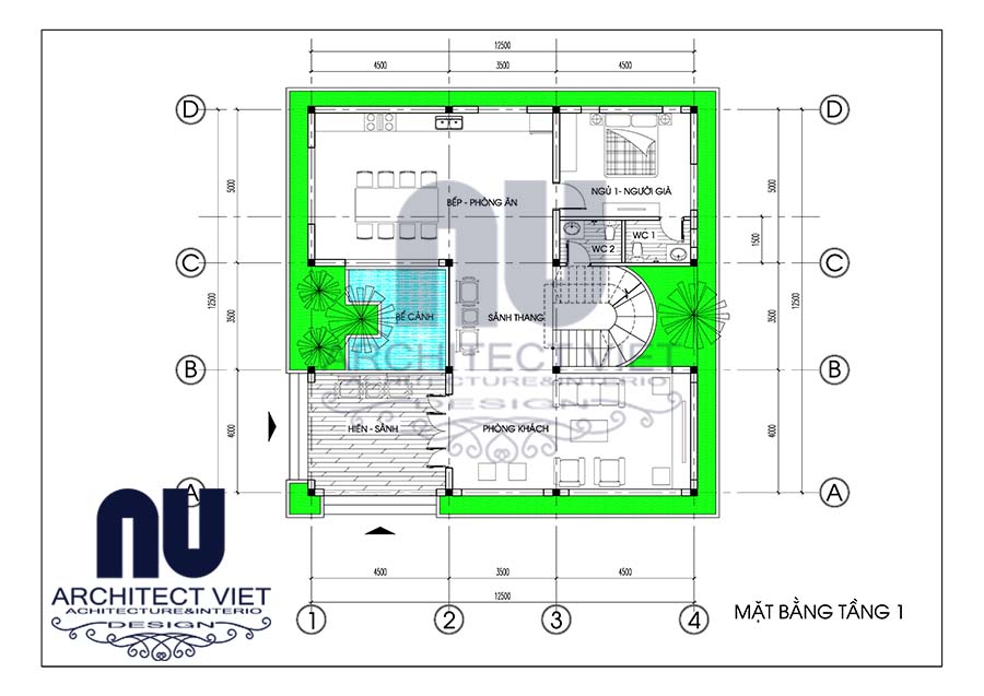 Mb tầng 1 biệt thự vườn 2 tầng 1 tum 4 phòng ngủ