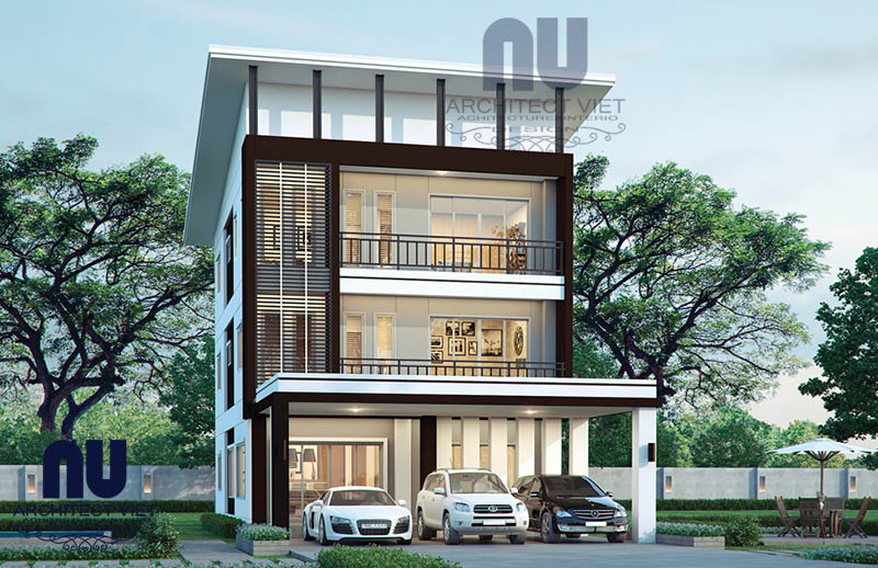 Mặt tiền mẫu biệt thự hiện đại 3 tầng 8x19m biệt thự 3 tầng 8x19m hiện đại 1