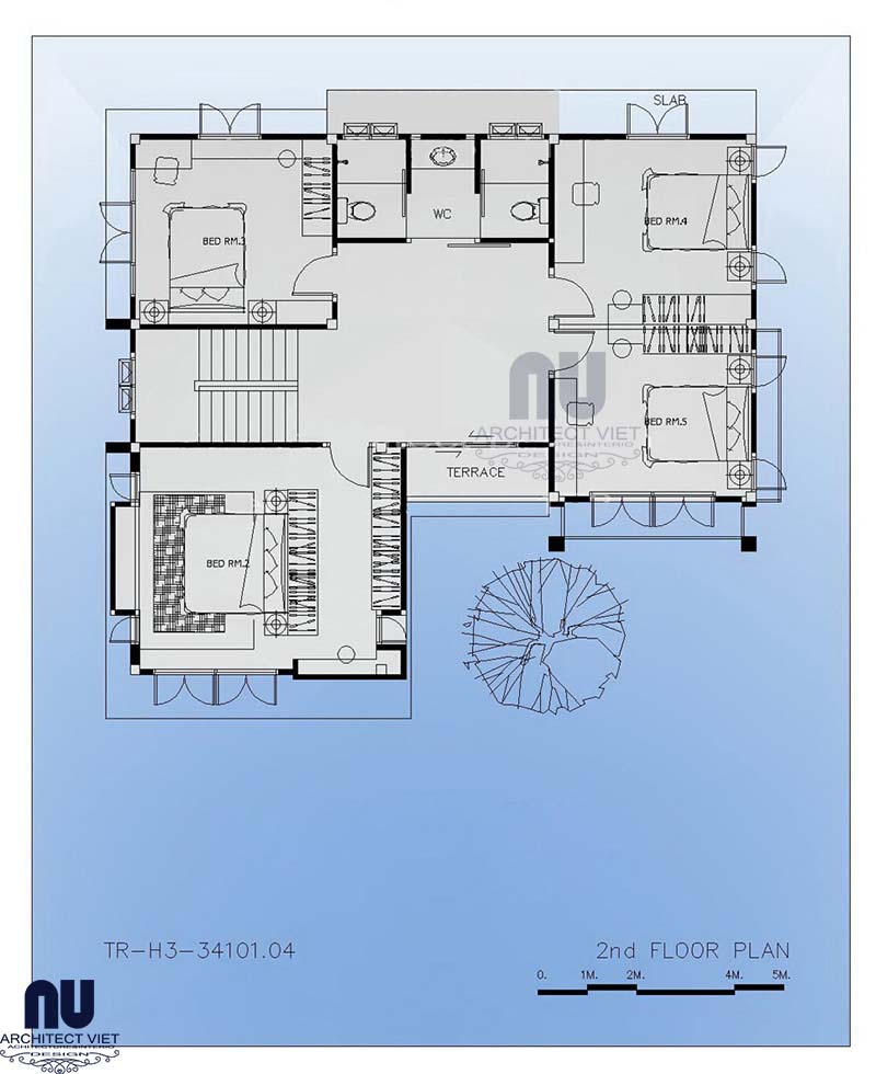 Mặt bằng công năng tầng 2 trong ngôi biệt thự 3 tầng 340m2