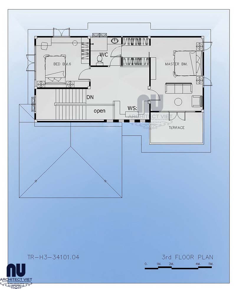 Mặt bằng công năng tầng 3 của ngôi nhà 3 tầng 340m2 7 phòng ngủ