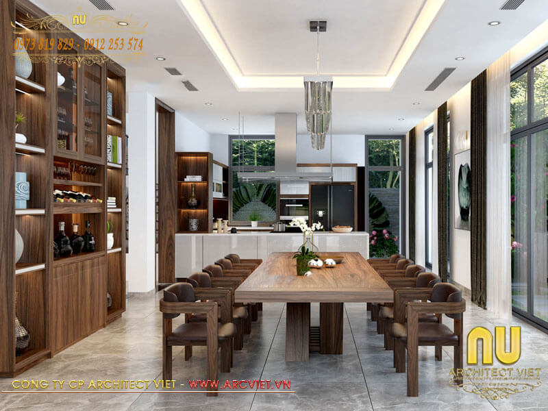 Thiết kế bàn ăn đẹp biệt thự hiện đại 150m2 2 tầng