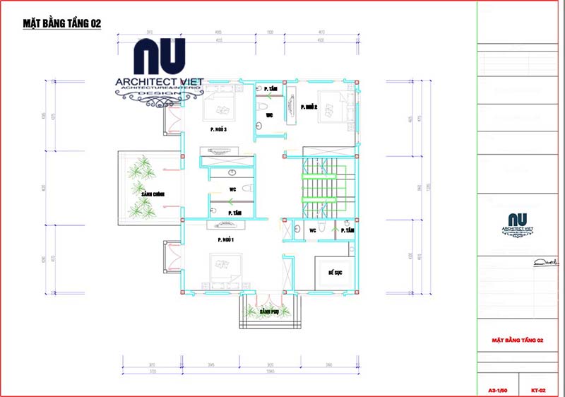 Mặt bằng công năng tầng 2 thiết kế biệt thự 3 tầng tân cổ điển 240m2 2
