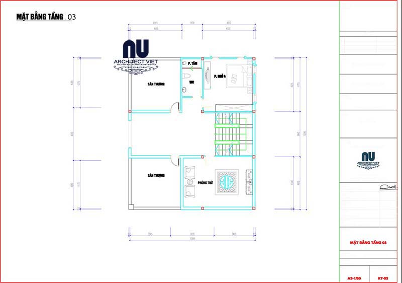 Mặt sàn nội thất tầng 3 thiết kế biệt thự 3 tầng tân cổ điển 3