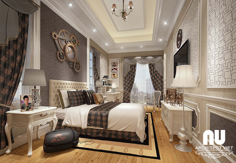 Phòng ngủ bé trai trong ngôi biệt thự 3 tầng được thiết kế theo phong cách tân cổ điển