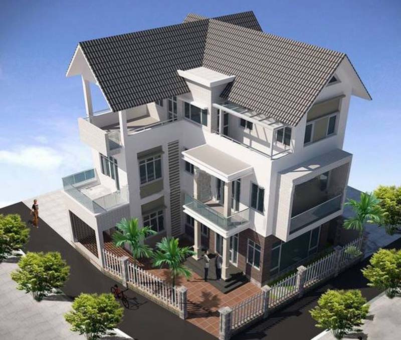 Phối cảnh trên cao ngôi biệt thự 3 tầng chữ L biệt thự hiện đại 3 tầng 180m2 1
