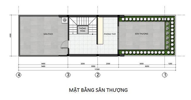 Hình ảnh mặt bằng tầng thượng nhà phố 3 tầng phong cách hiện đại