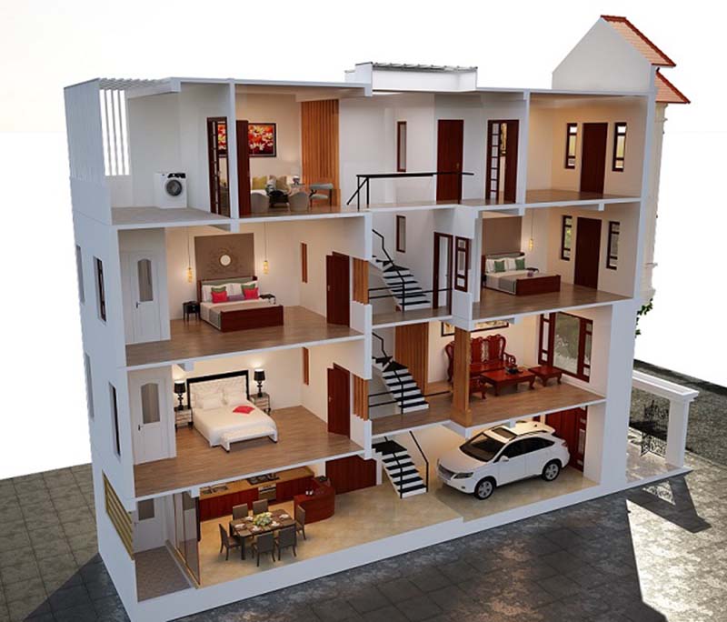 Mặt cắt đứng ngôi nhà phố 5x20m mặt cắt đứng nhà phố đẹp