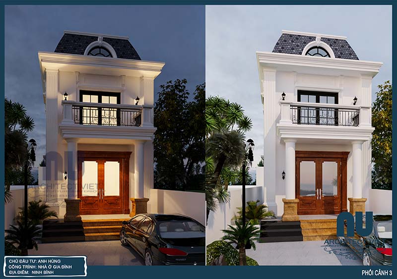 thiết kế biệt thự 2 tầng tân cổ điển hình ảnh tổng thể mẫu nhà phố đẹp