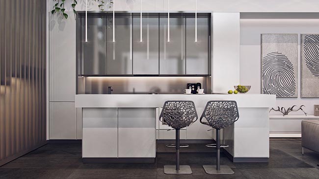 nội thất phòng bếp hiện đại của nhà phố 50m2