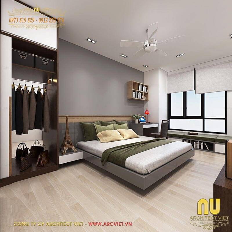 Phòng ngủ đẹp tối giản biệt thự mái thái 2 tầng 200m2