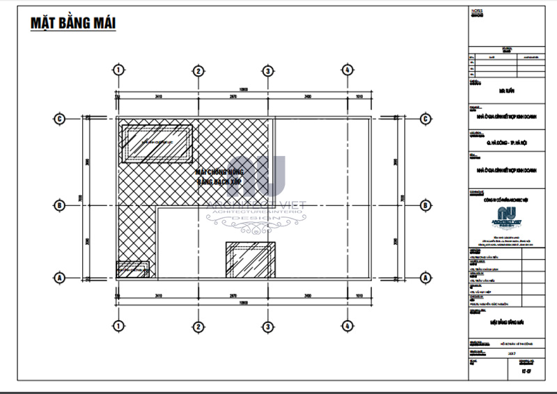 mặt bằng mái nhà phố hiện đại 7x10m