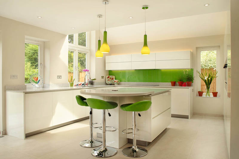 thiết kế phòng bếp màu xanh lá cây