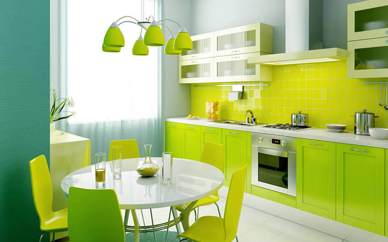 thiết kế phòng bếp màu xanh lá cây đẹp