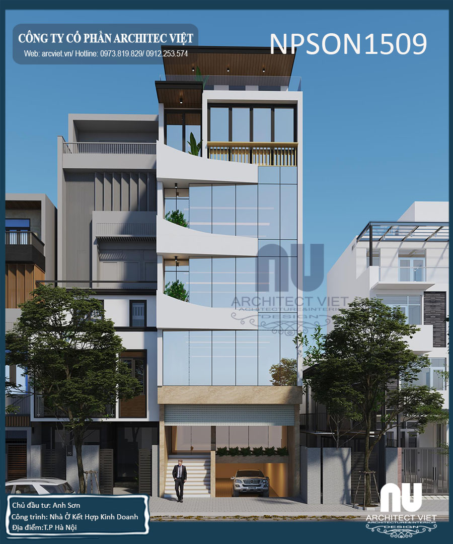 nhà ở kết hợp văn phòng 5 tầng 105m2 cho gia đình anh Sơn thiết kế nhà ở kết hợp văn phòng 5 tầng 105m2 đẹp