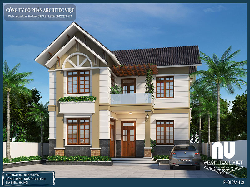 tư vấn thiết kế biệt thự bản vẽ biệt thự 2 tầng chữ L 63m2