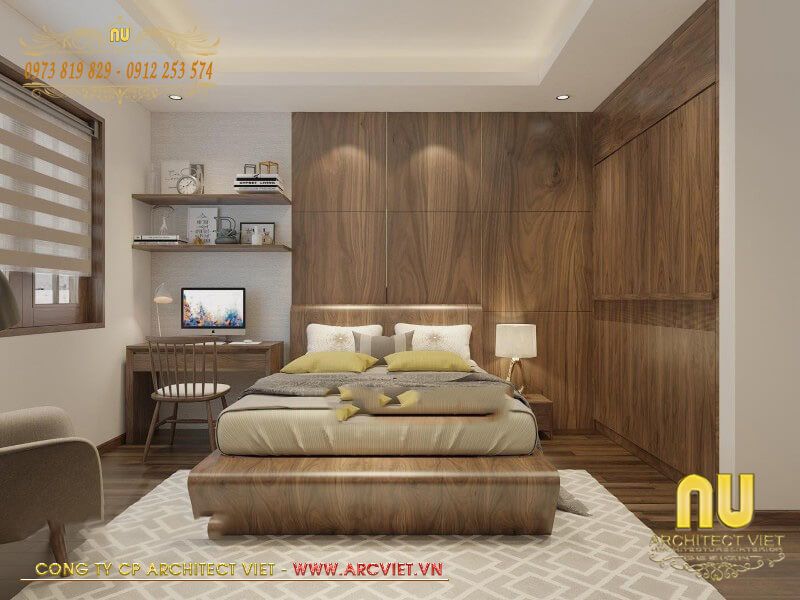Thiết kế phòng ngủ đẹp bản vẽ biệt thự 2 tầng chữ L 63m2