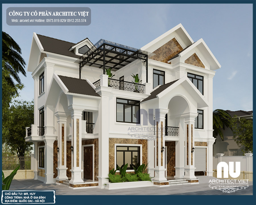 biệt thự 3 tầng với ngoại thất tinh tế thiết kế biệt thự đẹp 3 tầng mái thái 160m2 với ngoại thất sang trọng
