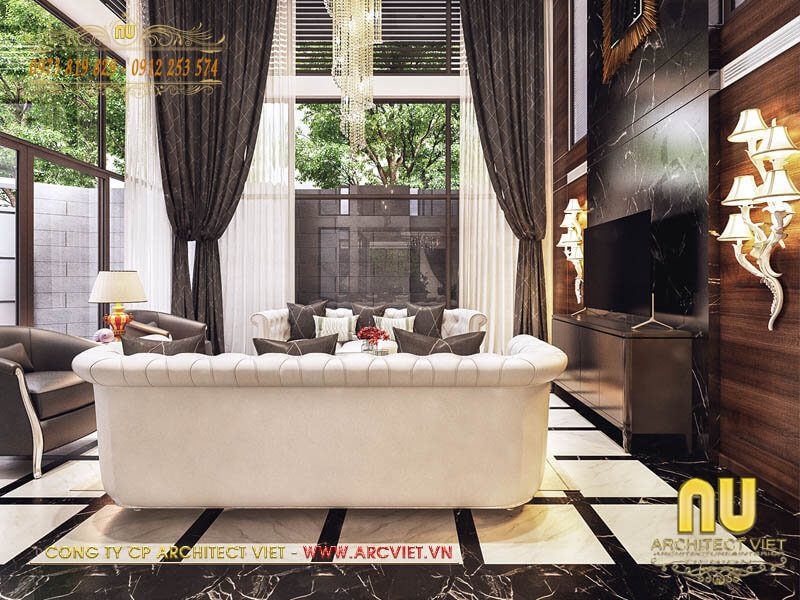 Nội thất phòng khách đẹp nhà phố 2 tầng 2 mặt tiền 80m2