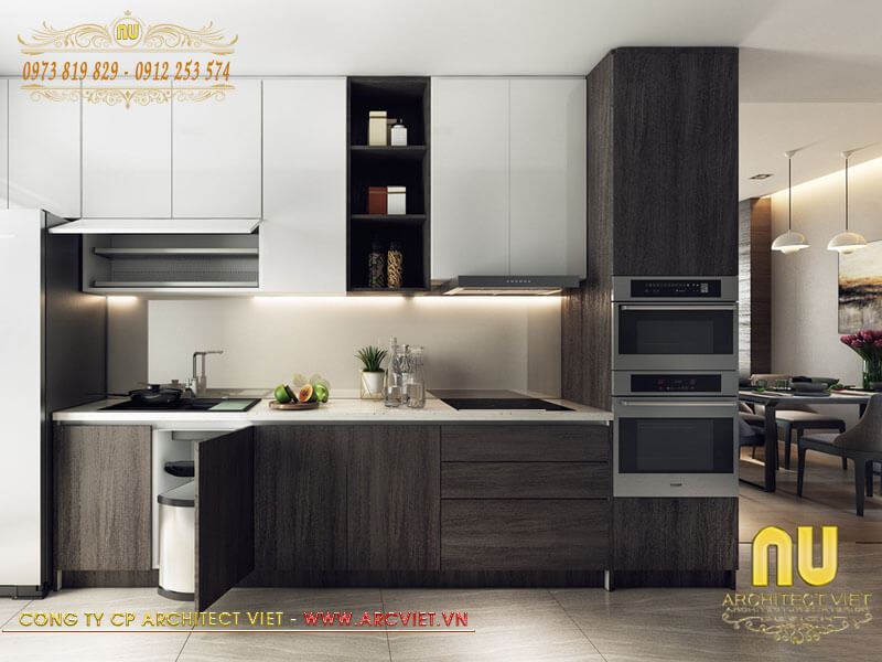 Phòng bếp tiện nghi nhà phố 2 tầng 2 mặt tiền 80m2