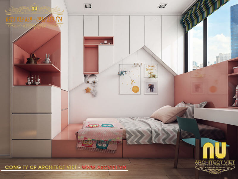 Thiết kế phòng ngủ cho con đẹp nhà phố 2 tầng 2 mặt tiền 80m2