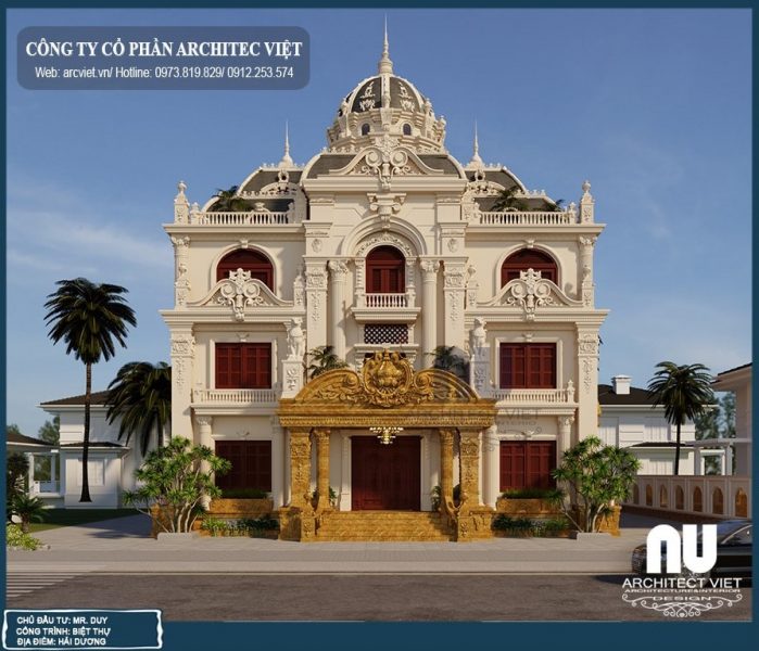 biệt thự kiểu Pháp đẹp nhất 2019 phối cảnh biệt thự 3 tầng 190m2 kiểu Pháp