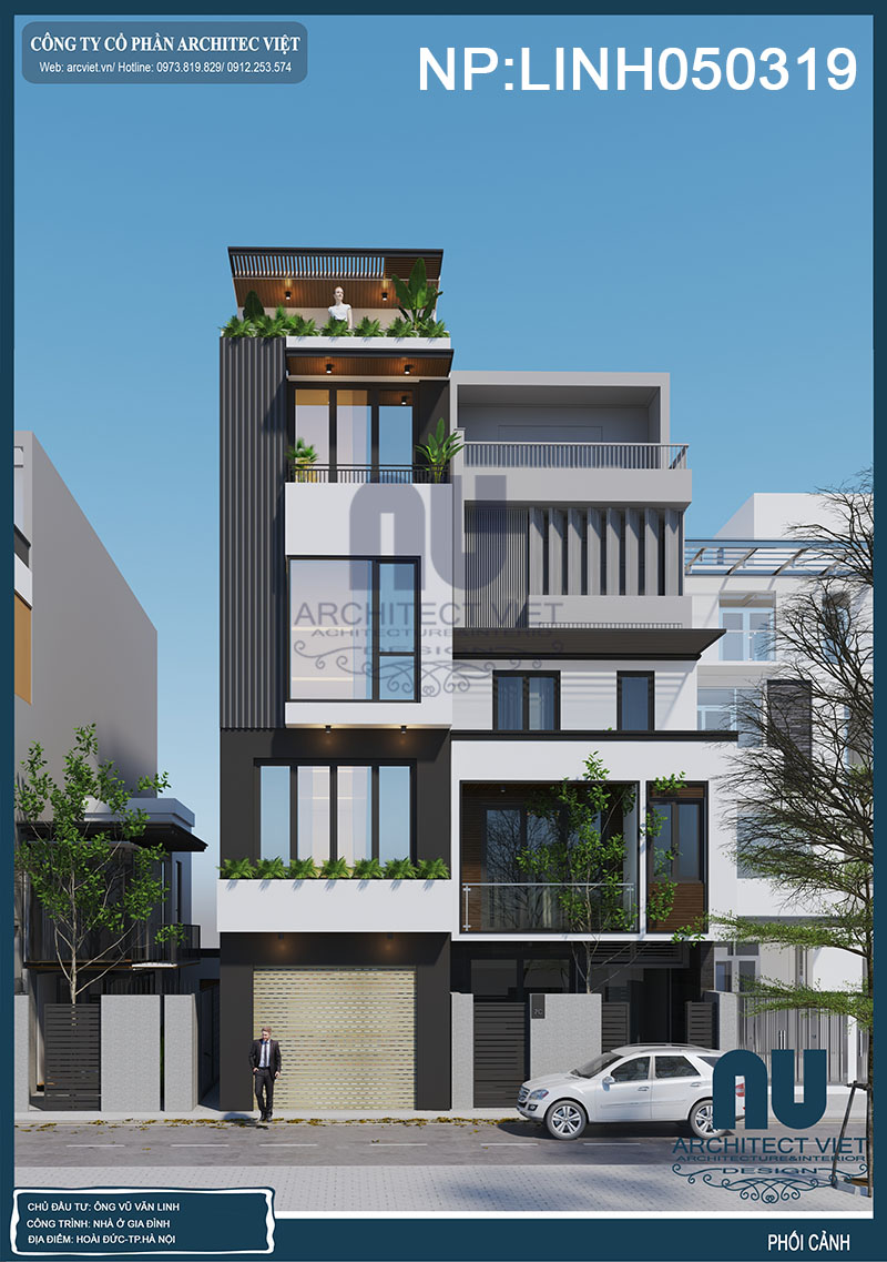 mẫu thiết kế nhà phố 4 tầng hiện đại mặt tiền 5m