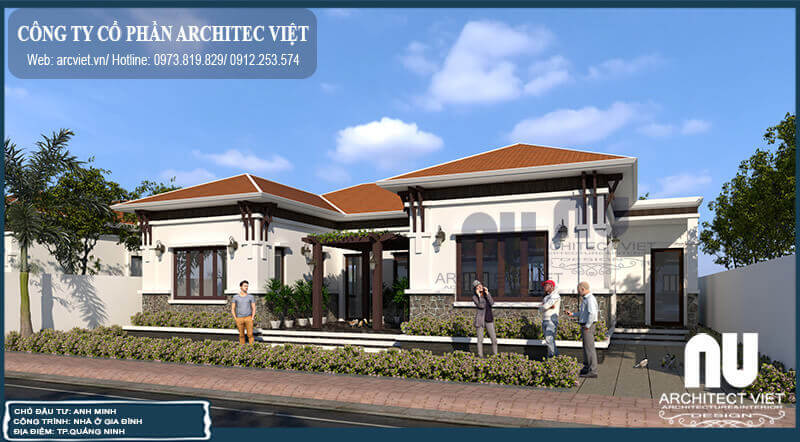 mẫu Biệt thự 1 tầng chữ U hợp phong thủy