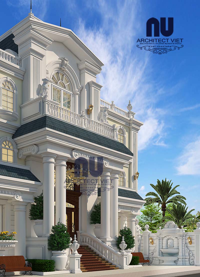 Biệt thự với hệ mái mansard đẹp Biệt thự 4 tầng 4 phòng ngủ với hệ mái mansard độc đáo