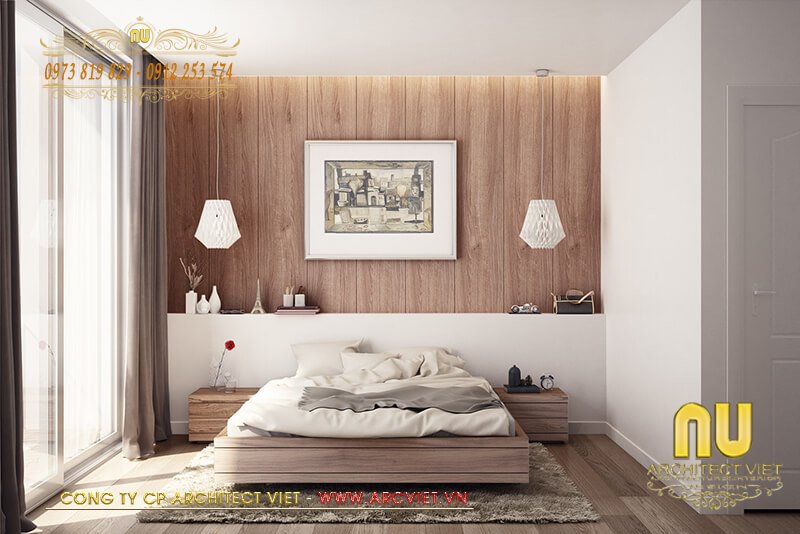 Phòng ngủ con trong bản vẽ kết cấu nhà phố 2 tầng được trang trí với gam màu trẻ trung Phòng ngủ con được trang trí với gam màu trẻ trung
