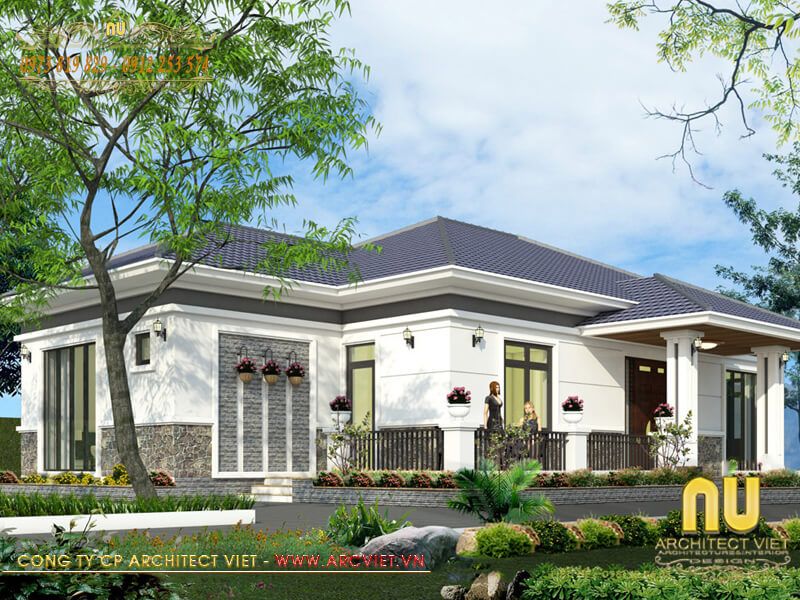 Thiết kế biệt thự đẹp biệt thự 1 tầng 4 phòng ngủ