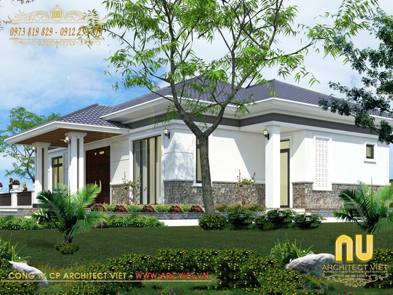 Thiết kế biệt thự đẹp biệt thự 1 tầng 4 phòng ngủ