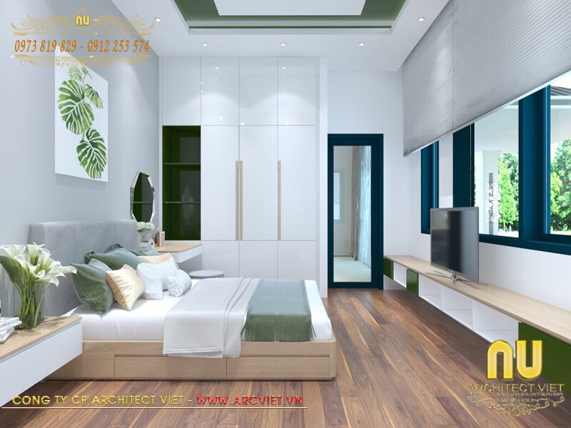 Thiết kế phòng ngủ đẹp biệt thự 1 tầng 4 phòng ngủ