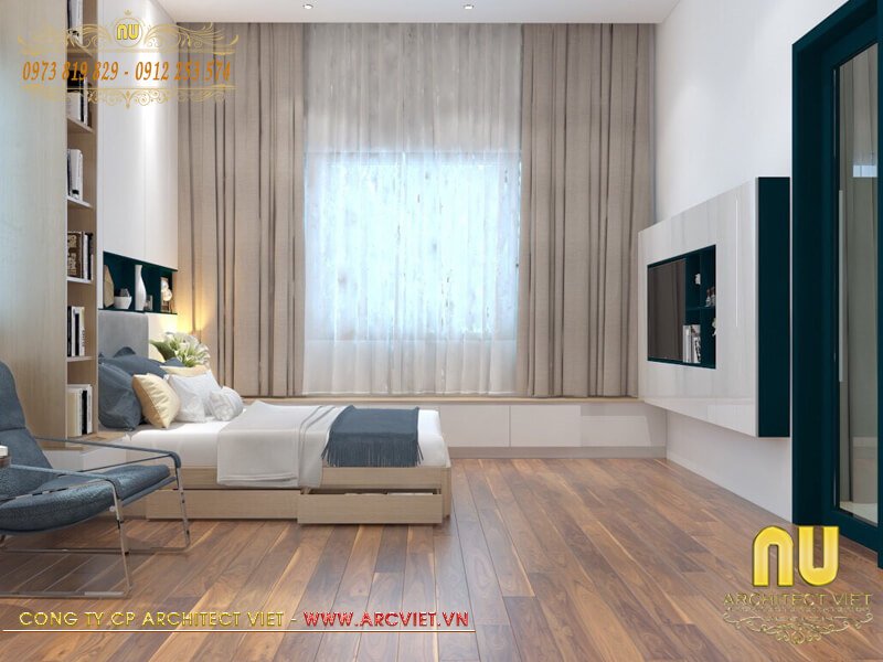 Thiết kế phòng ngủ đẹp biệt thự 1 tầng 4 phòng ngủ