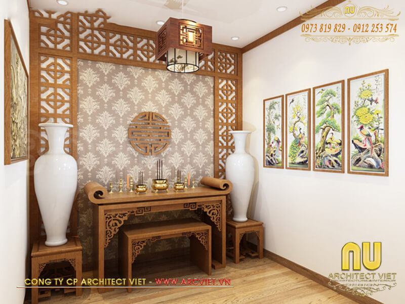 Phòng thờ được bố trí ở tầng 4 mặt tiền nhà phố 4 tầng hiện đại mặt tiền nhà phố