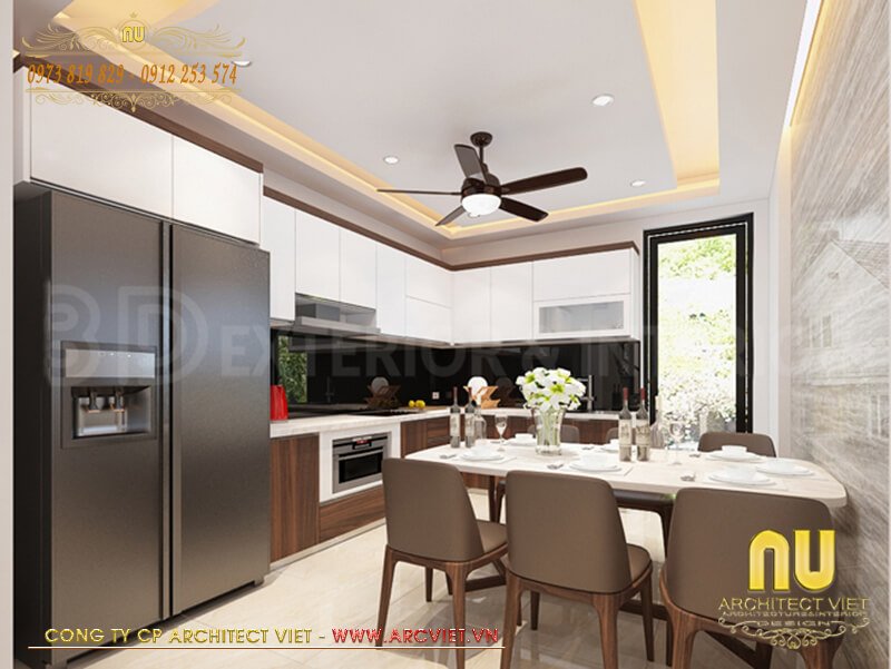 Thiết kế nội thất phòng bếp ăn sang trọng bên trong mặt tiền nhà phố 4 tầng hiện đại mặt tiền nhà phố