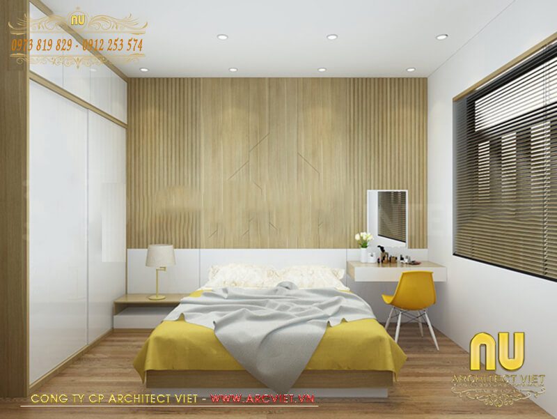 Phòng ngủ các con bên trong mặt tiền nhà phố được thiết kế với tông màu sáng sinh động mặt tiền nhà phố