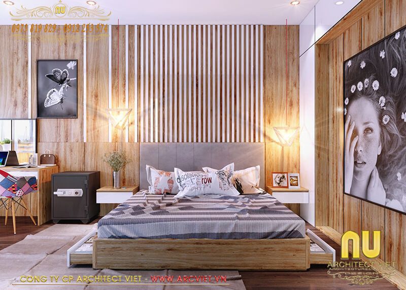 Phòng ngủ con gái bên trong mẫu mặt tiền nhà phố đẹp Mẫu mặt tiền nhà phố đẹp