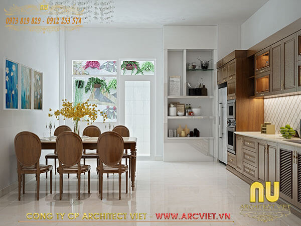 Không gian phòng bếp ăn ấm cúng trong mẫu nhà đẹp 3 tầng 5x12m mẫu nhà đẹp 3 tầng 5x12m