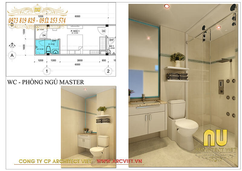 Wc phòng ngủ master trong mẫu nhà 2 tầng 3 phòng ngủ 1 phòng thờ nhà 2 tầng 3 phòng ngủ 1 phòng thờ