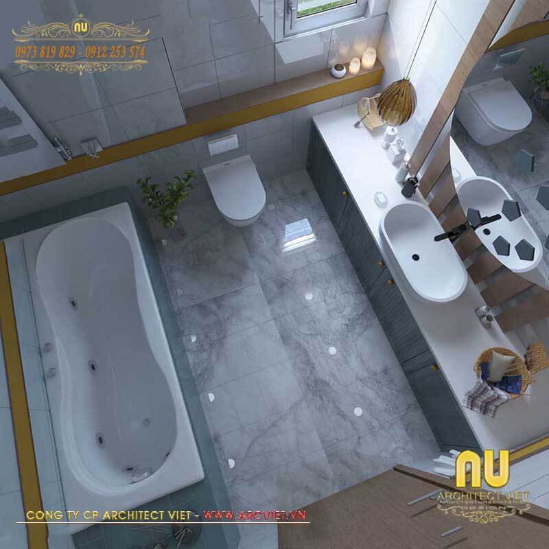 Nhà tắm được ốp đá cao cấp trong nhà ống 3 tầng 5x15m 4 phòng ngủ nhà ống 3 tầng 5x15m 4 phòng ngủ
