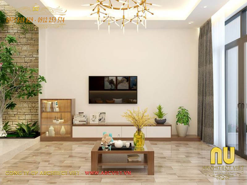 Bàn trà đơn giản tạo điểm nhấn không gian phòng khách nhà ống 3 tầng kết hợp kinh doanh nhà ống 3 tầng kết hợp kinh doanh