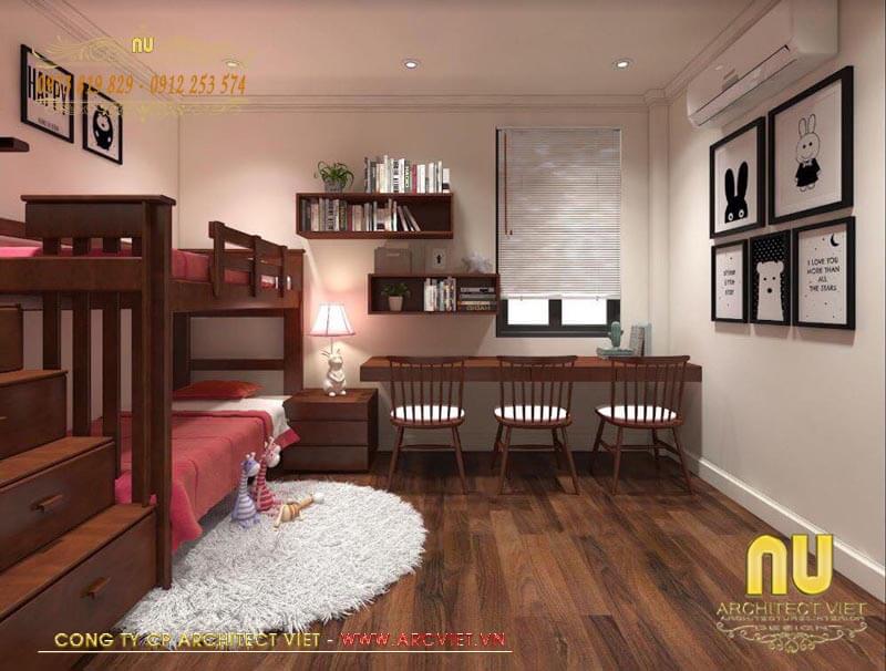 Phòng ngủ trong mẫu nhà ống tân cổ điển 2 tầng có nội thất hoàn toàn làm bằng gỗ tự nhiên nhà ống tân cổ điển 2 tầng