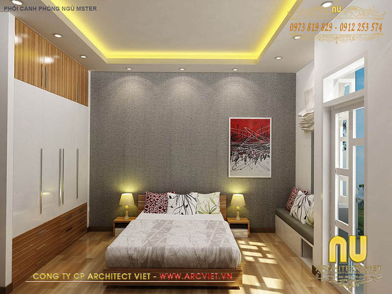 Thiết kế phòng ngủ đẹp nhà ống 4 tầng có gác lửng