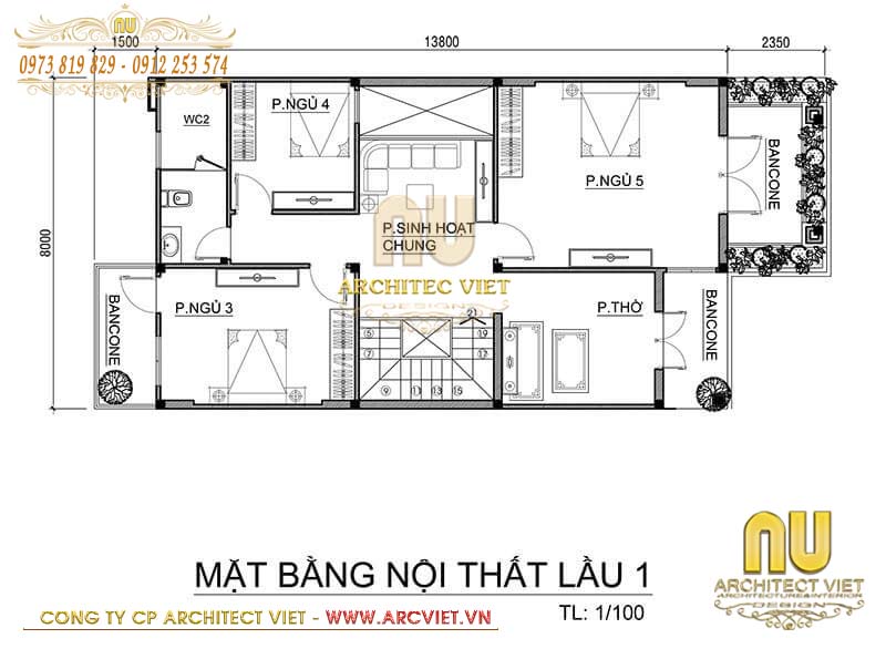 Bố trí công năng tiện nghi mẫu nhà 2 tầng mái thái đơn giản