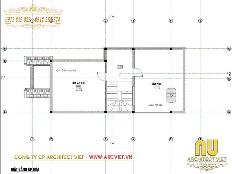 Bản vẽ mặt bằng áp mái mẫu nhà ống tân cổ điển 2 tầng nhà ống tân cổ điển 2 tầng