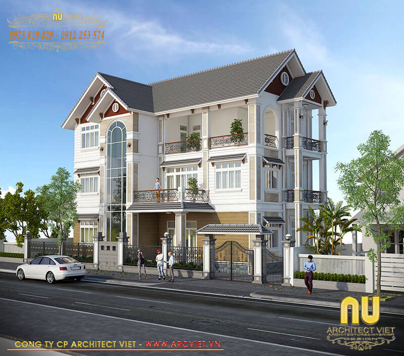 Phối cảnh mẫu thiết kế biệt thự đẹp 3 tầng mái thái thiết kế biệt thự đẹp