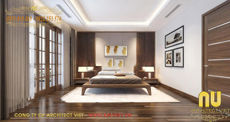 Phòng ngủ bố mẹ trong mẫu thết kế nhà 2 tầng có phòng thờ thết kế nhà 2 tầng có phòng thờ