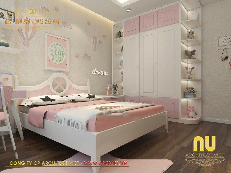 Phòng ngủ con gái trong mẫu thiết kế nhà 2 tầng có phòng thờ thiết kế nhà 2 tầng có phòng thờ