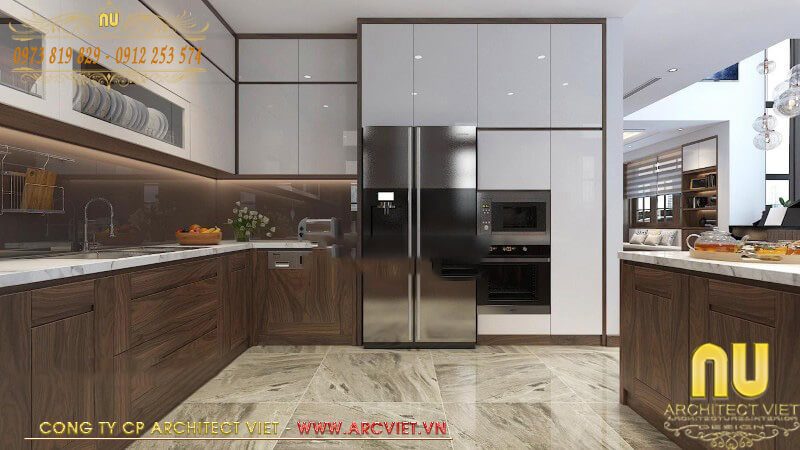 Không gian bếp ấm cúng trong mẫu thiết kế nhà 2 tầng có phòng thờ thiết kế nhà 2 tầng có phòng thờ